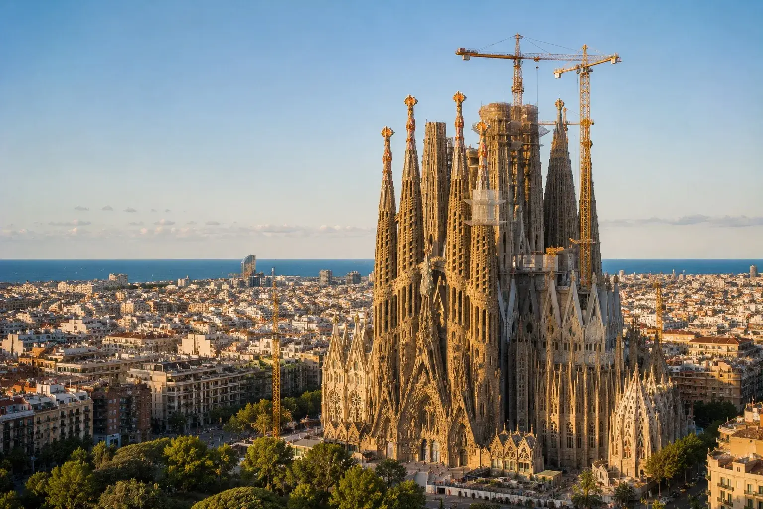 Adventure Quest artwork for the Barcelona collection: the towers of the Sagrada Família above the city.