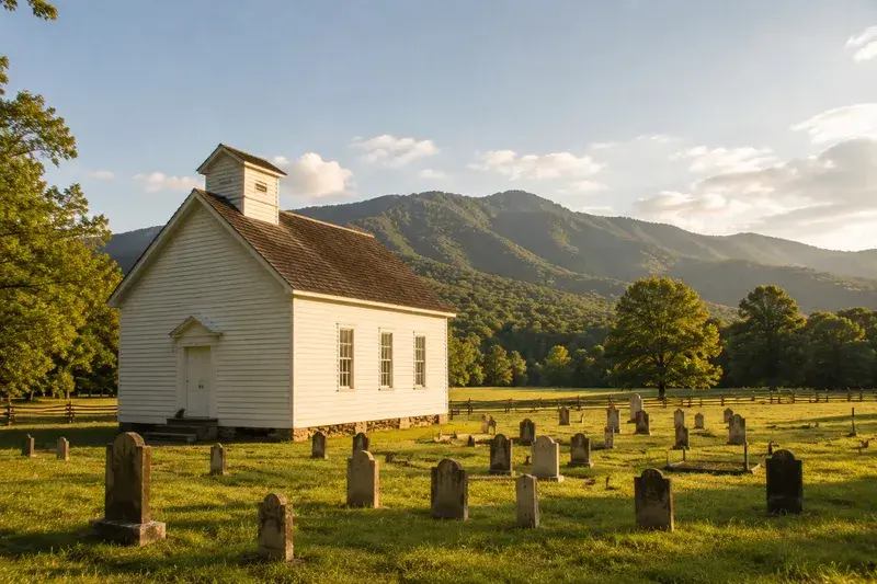 Adventure Quest artwork for the “Three Churches” mission in Cades Cove Loop.