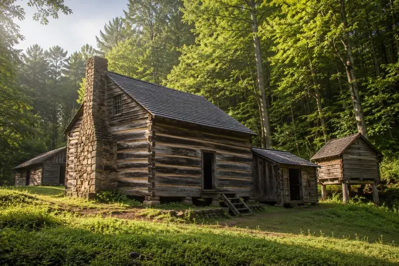 Adventure Quest artwork for the “The Ephraim Bales Cabin” mission in Roaring Fork Motor Nature Trail.