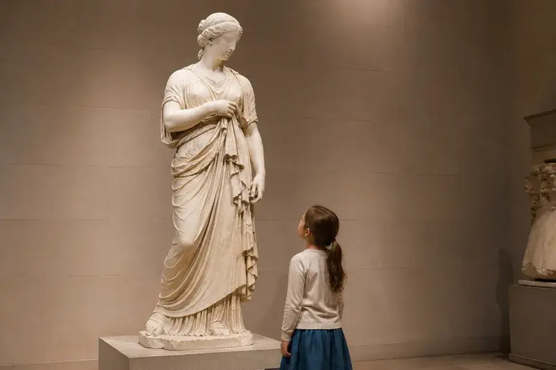 Adventure Quest artwork for the “The Statues Were Painted” mission in The Met Explorer.