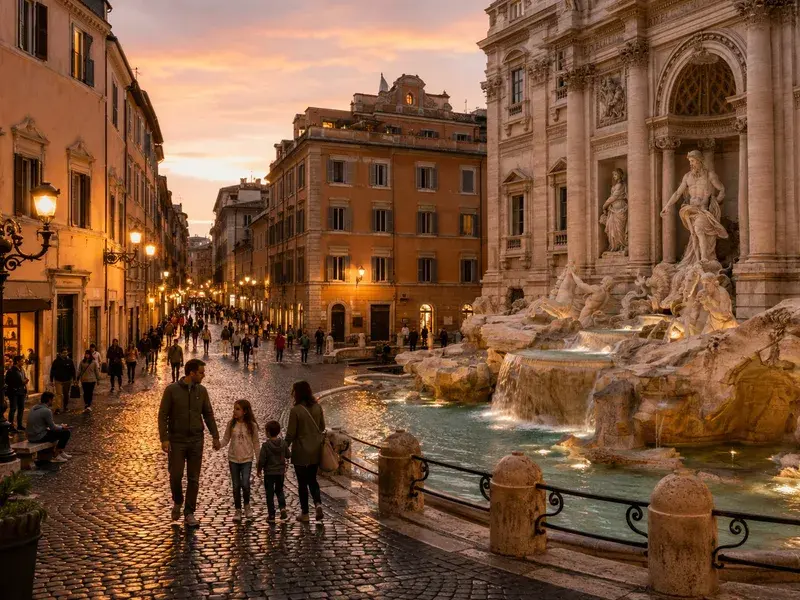 Adventure Quest artwork for the “Evening Glow” mission in Trevi Fountain & Piazza Quest.