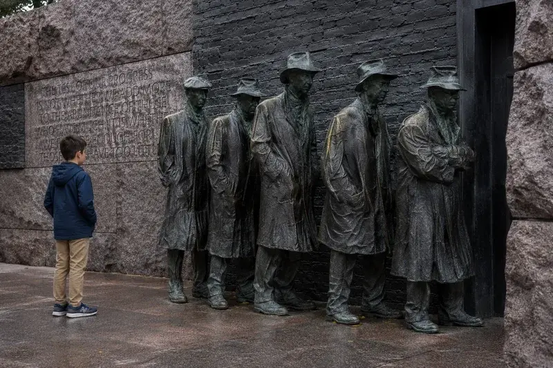 Adventure Quest artwork for the “Breadlines in Bronze” mission in The Mall & Memorials.