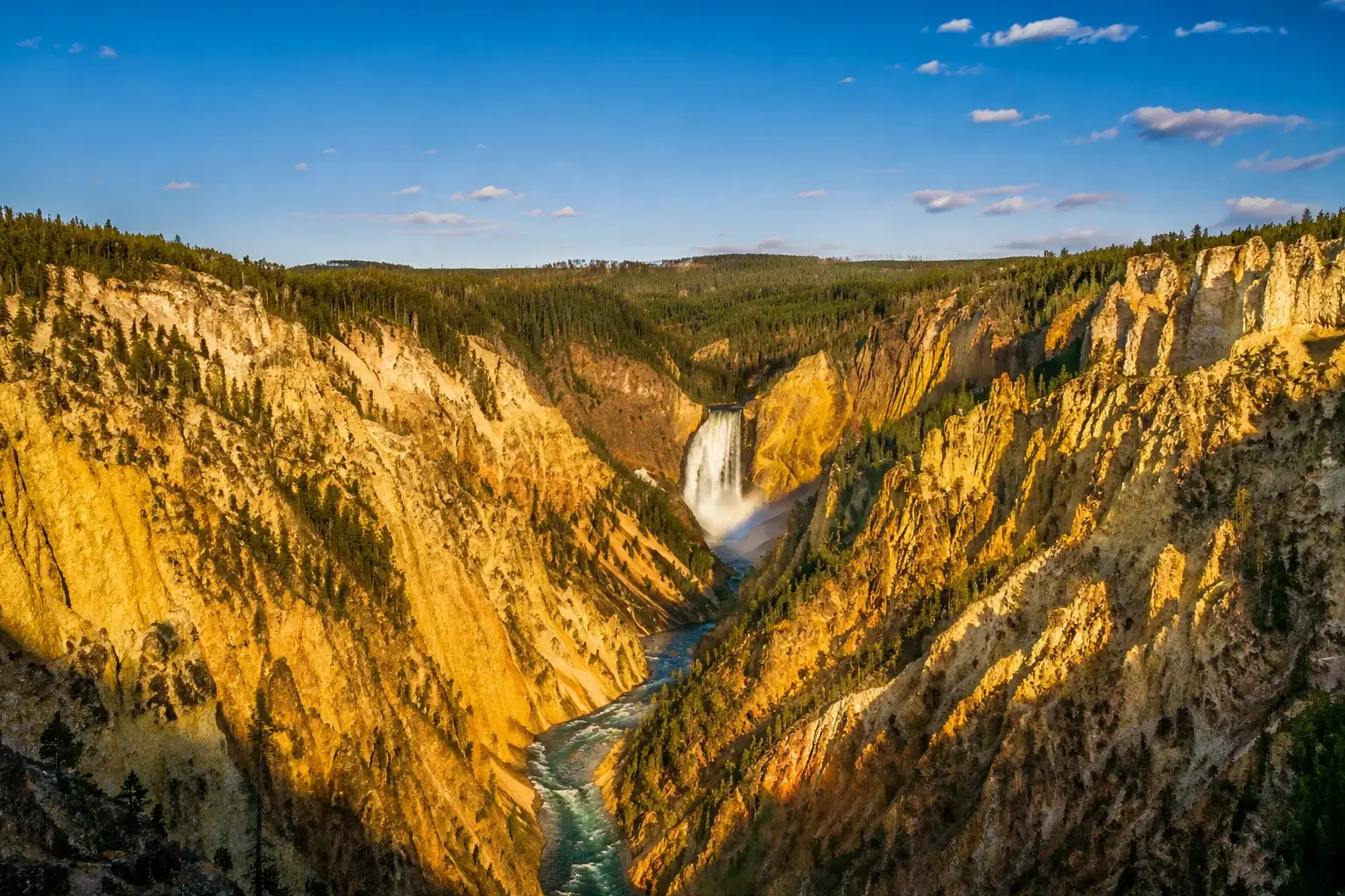 Adventure Quest artwork from the Yellowstone collection: the Lower Falls dropping into the yellow-walled Grand Canyon of the Yellowstone.