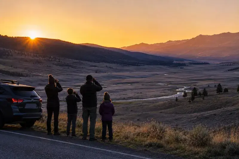 Adventure Quest artwork for the “Dawn in the Valley” mission in Lamar Valley.
